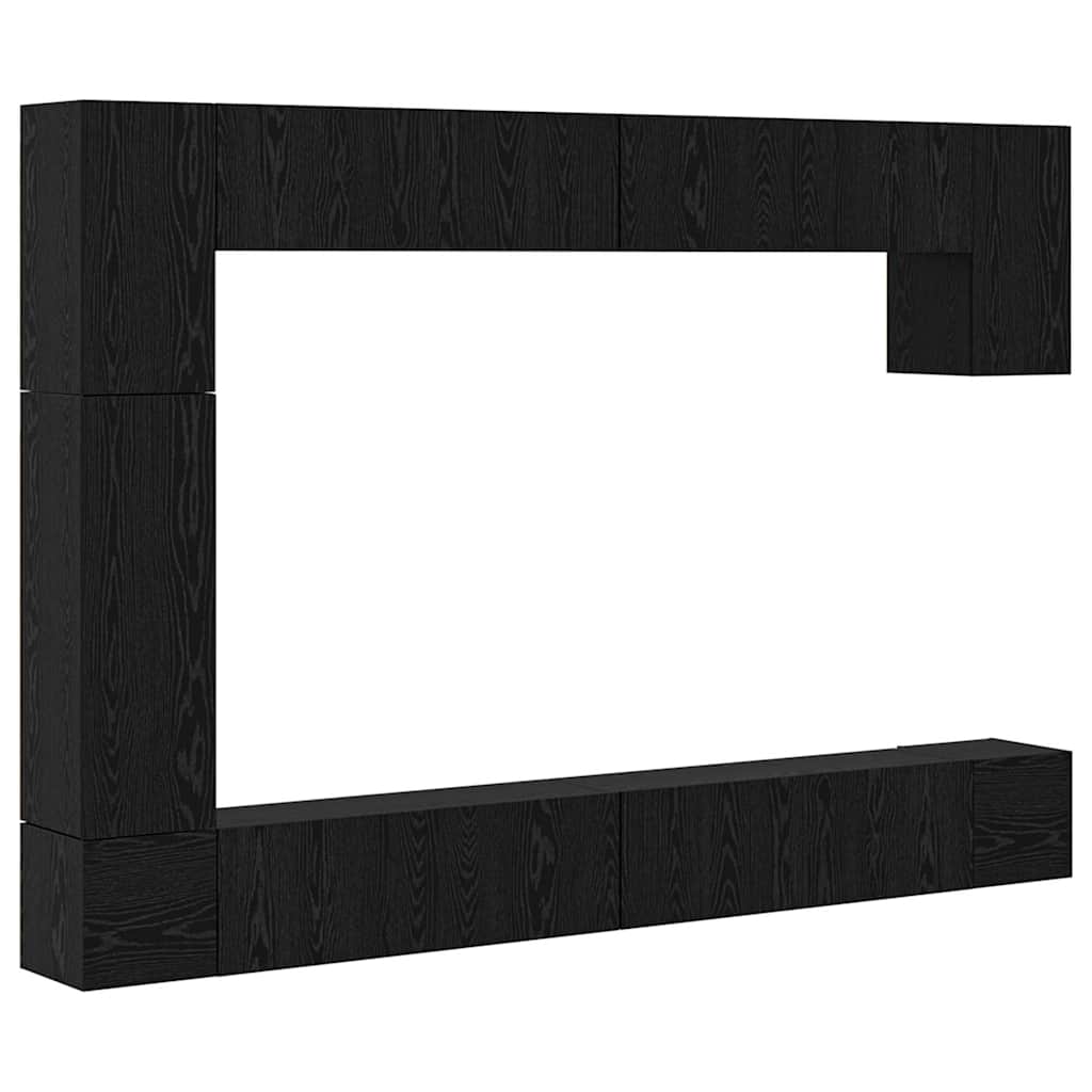 Conjunto de mueble de TV 9 pcs Roble Negro Madera contrachapada