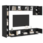 Conjunto de mueble de TV 9 pcs Roble Negro Madera contrachapada