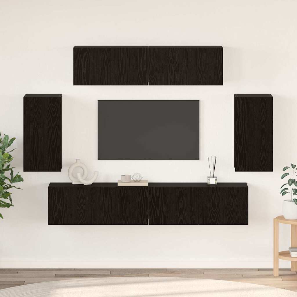 Conjunto de mueble de TV 6 pcs Roble Negro Madera contrachapada