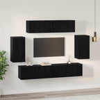 Conjunto de mueble de TV 6 pcs Roble Negro Madera contrachapada
