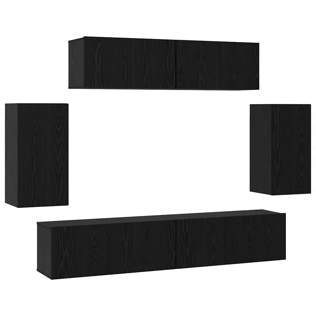 Conjunto de mueble de TV 6 pcs Roble Negro Madera contrachapada