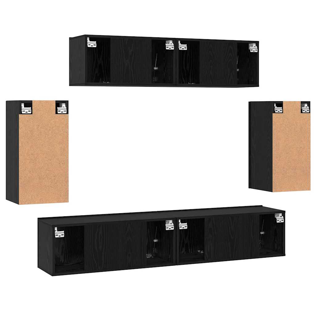 Conjunto de mueble de TV 6 pcs Roble Negro Madera contrachapada
