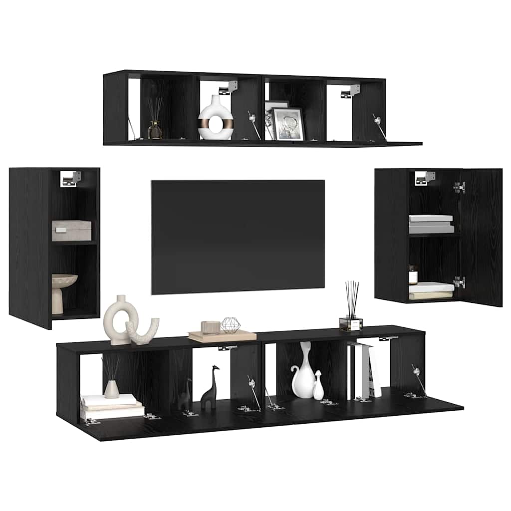 Conjunto de mueble de TV 6 pcs Roble Negro Madera contrachapada