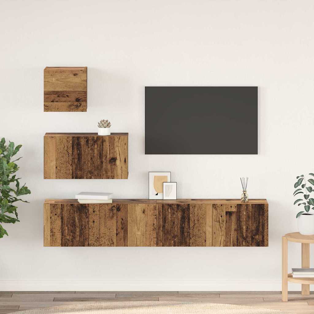 Conjunto de mueble de TV 4 pcs Madera envejecida
