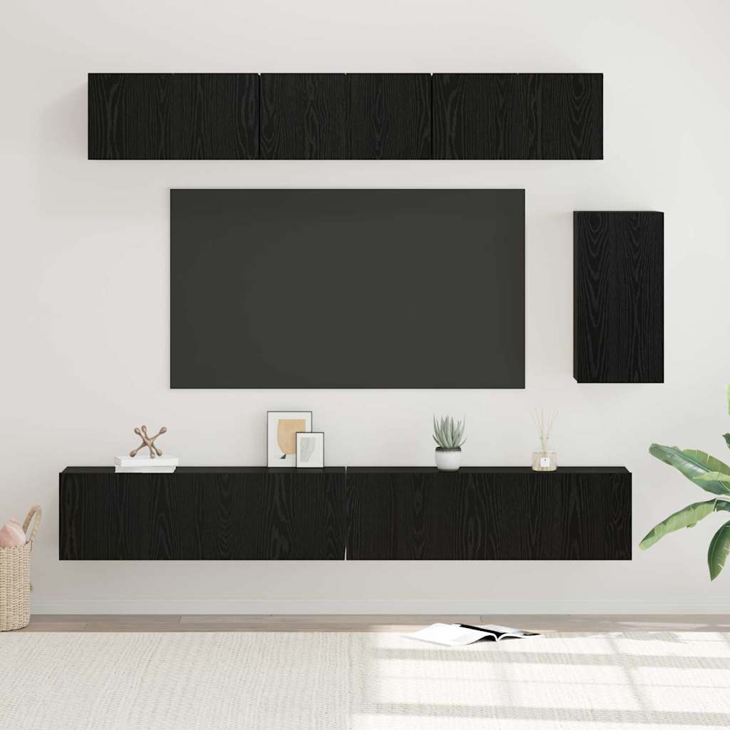 Conjunto de mueble de TV 6 pcs Roble Negro Madera de ingeniería