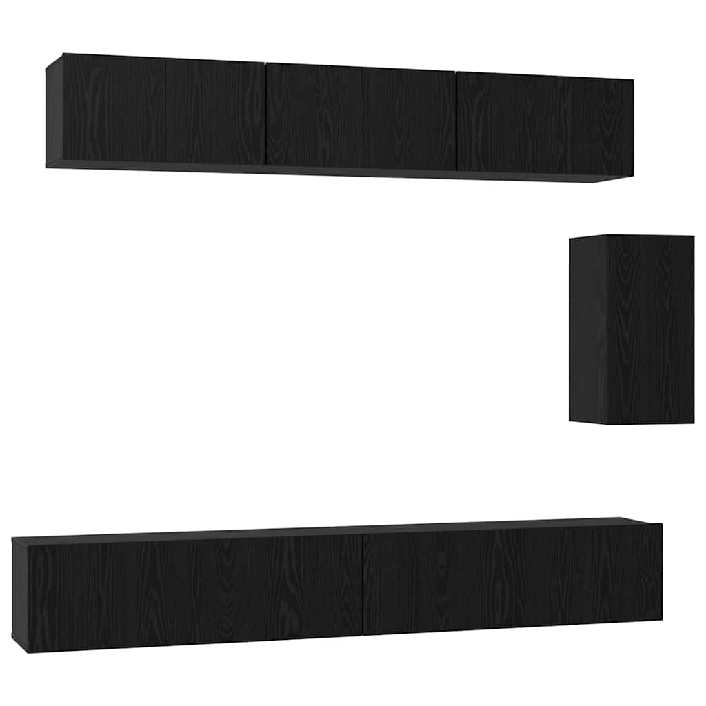 Conjunto de mueble de TV 6 pcs Roble Negro Madera de ingeniería