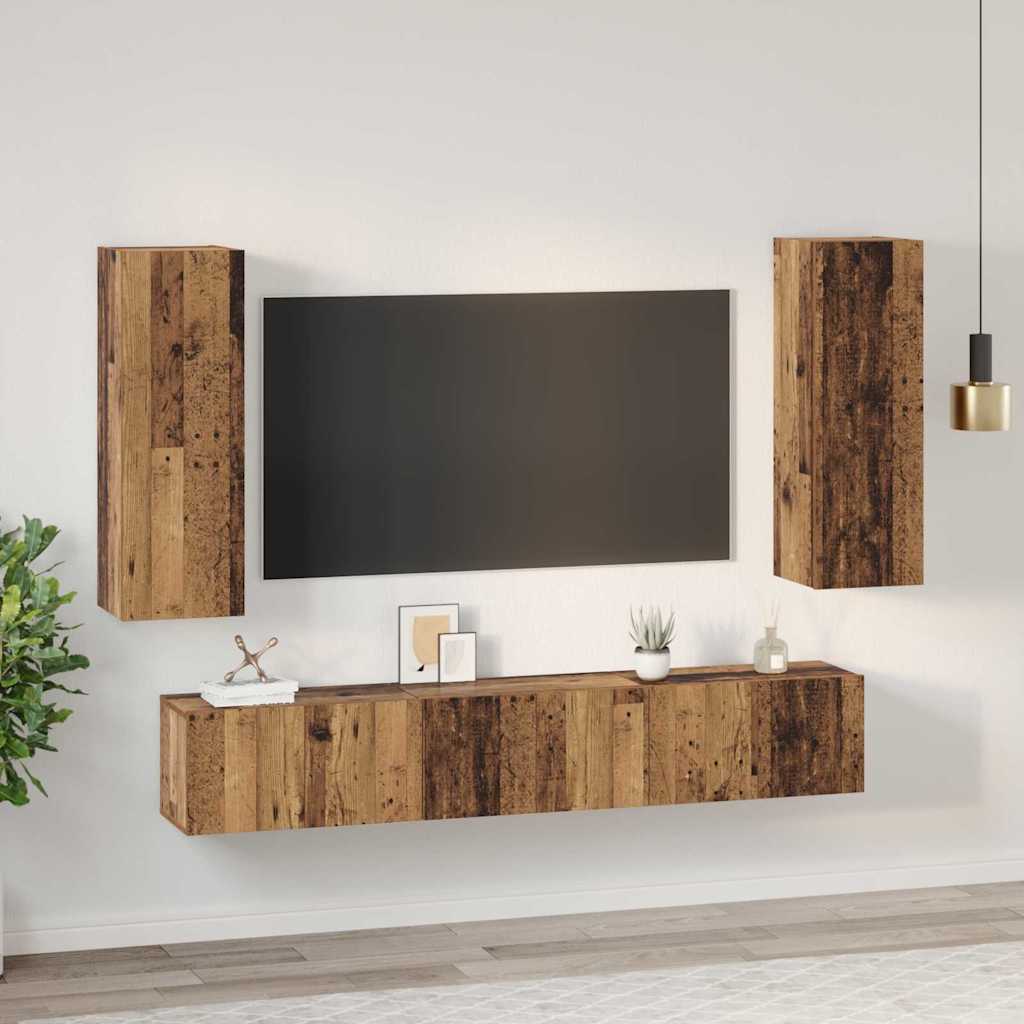 Conjunto de mueble de TV 5 pcs Madera envejecida