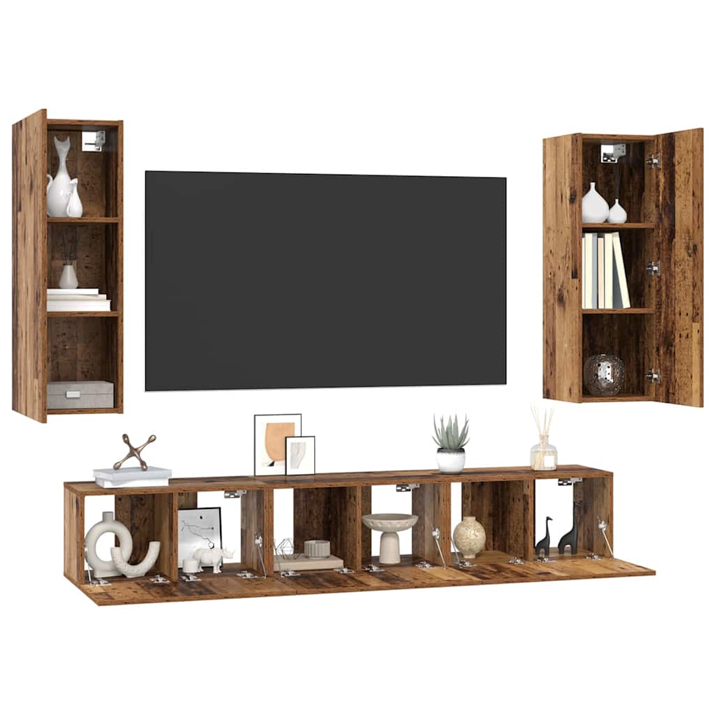 Conjunto de mueble de TV 5 pcs Madera envejecida