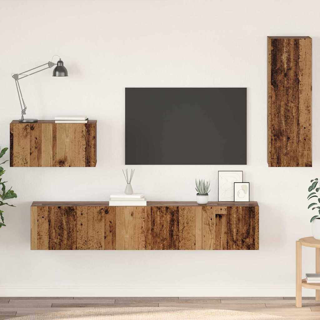 Mueble de TV de Pared 4 pcs Madera Vieja Madera contrachapada