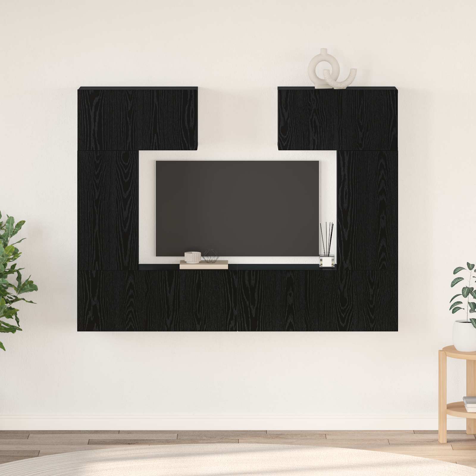 Conjunto de mueble de TV 6 pcs Roble Negro Madera de ingeniería