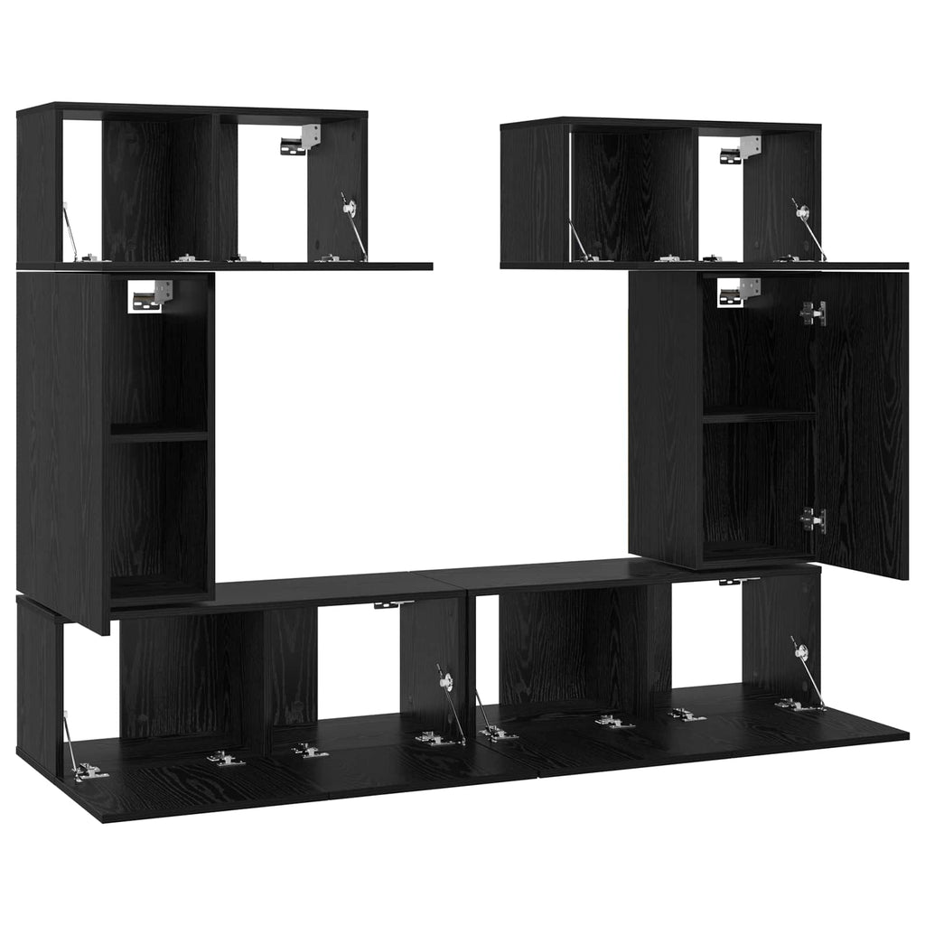 Conjunto de mueble de TV 6 pcs Roble Negro Madera de ingeniería