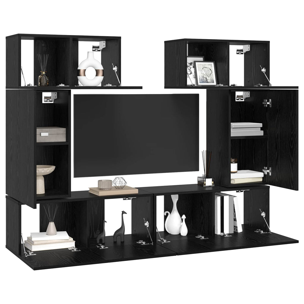 Conjunto de mueble de TV 6 pcs Roble Negro Madera de ingeniería