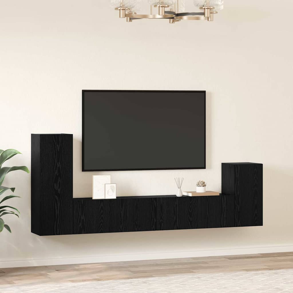 Mueble de TV de Pared 3 pcs Roble Negro Madera de ingeniería