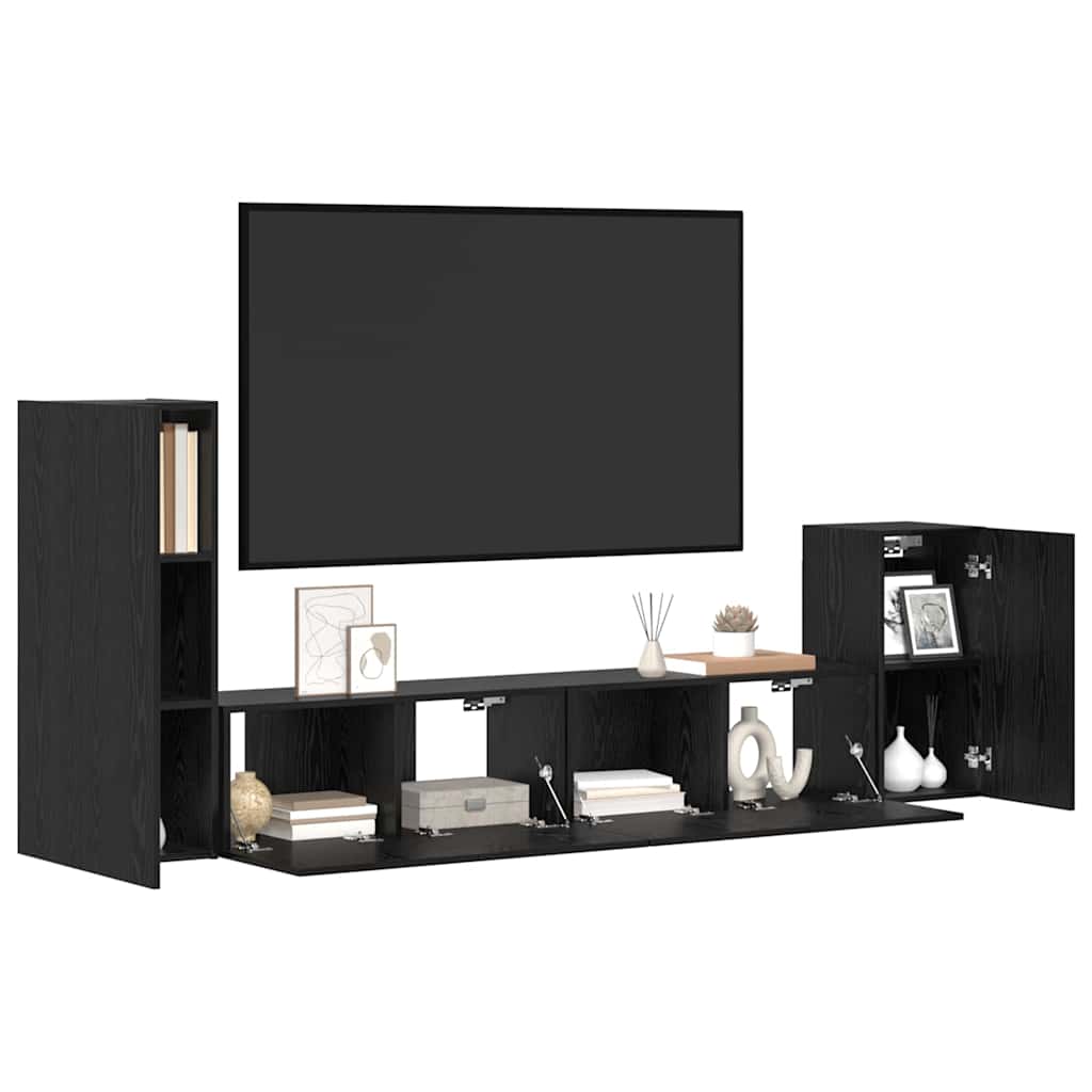 Mueble de TV de Pared 3 pcs Roble Negro Madera de ingeniería
