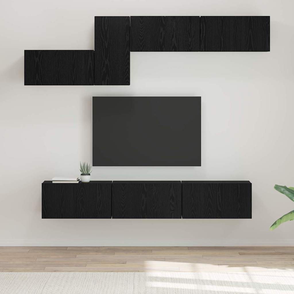 Conjunto de mueble de TV 7 pcs Roble Negro Madera de ingeniería