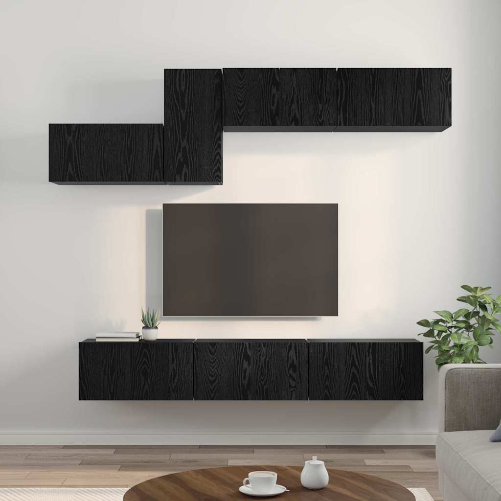 Conjunto de mueble de TV 7 pcs Roble Negro Madera de ingeniería