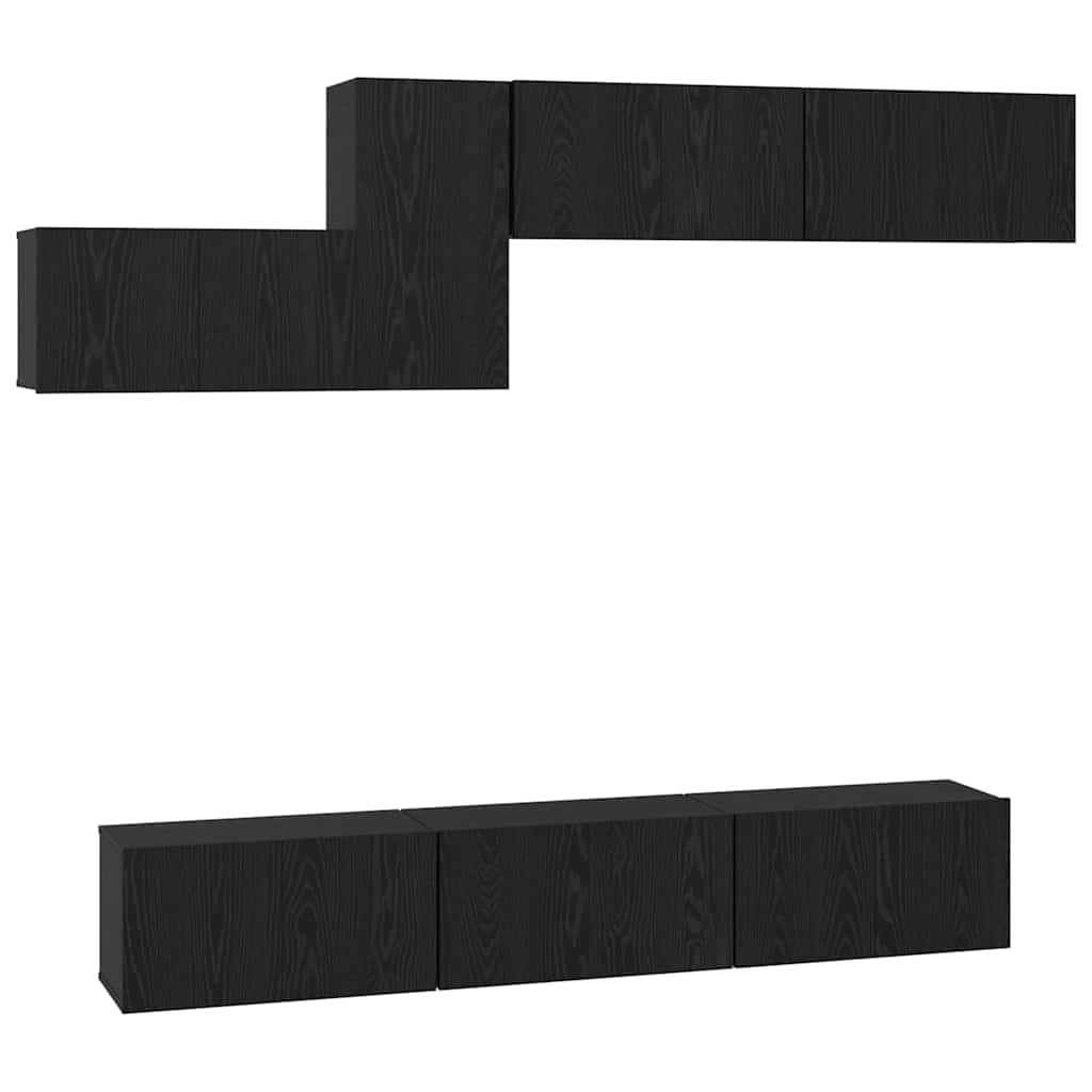 Conjunto de mueble de TV 7 pcs Roble Negro Madera de ingeniería