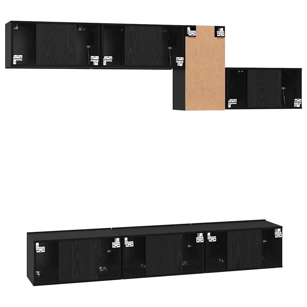 Conjunto de mueble de TV 7 pcs Roble Negro Madera de ingeniería