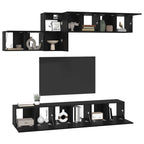 Conjunto de mueble de TV 7 pcs Roble Negro Madera de ingeniería
