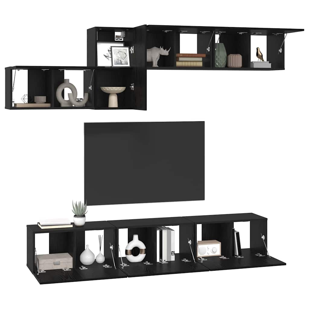 Conjunto de mueble de TV 7 pcs Roble Negro Madera de ingeniería