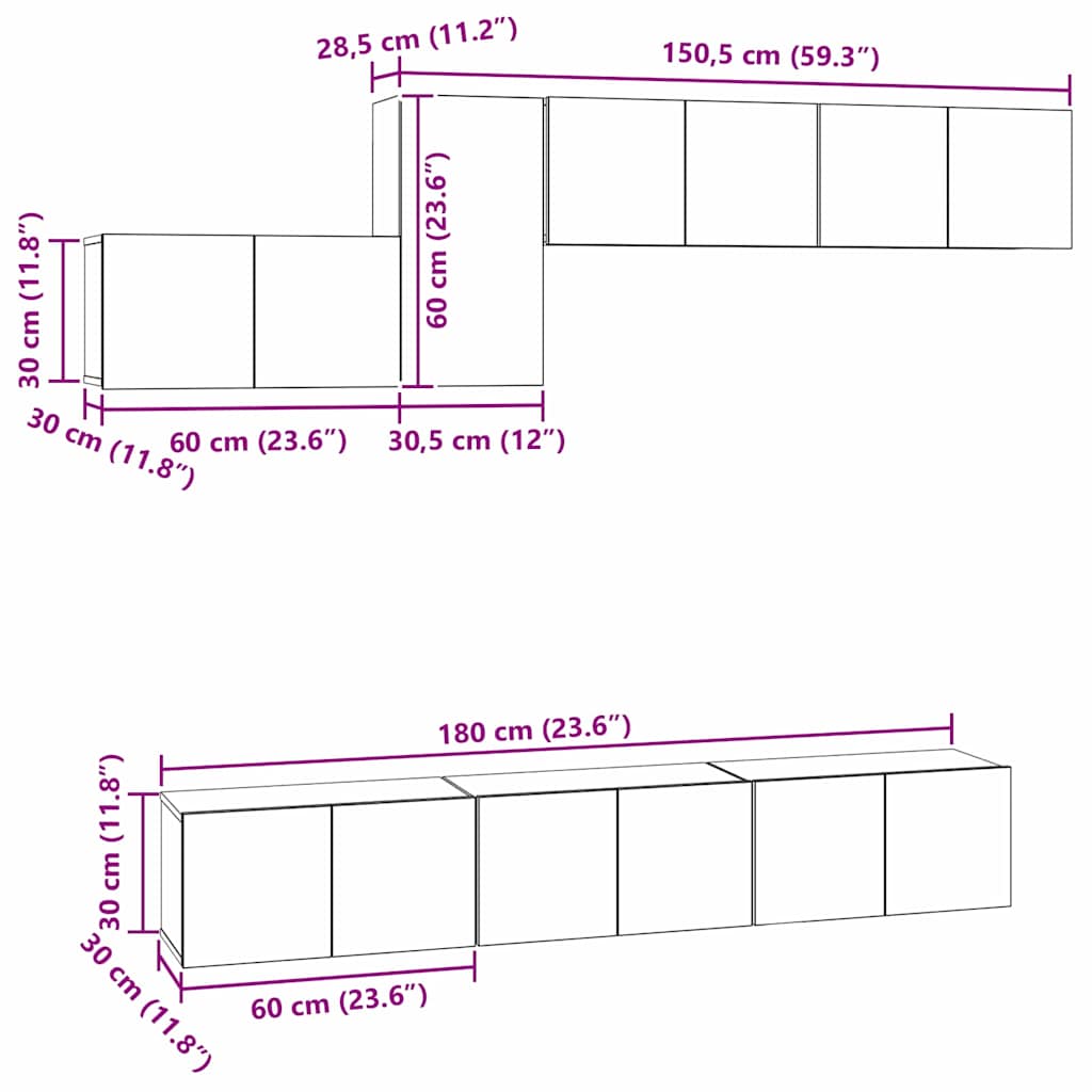 Conjunto de mueble de TV 7 pcs Roble Negro Madera de ingeniería