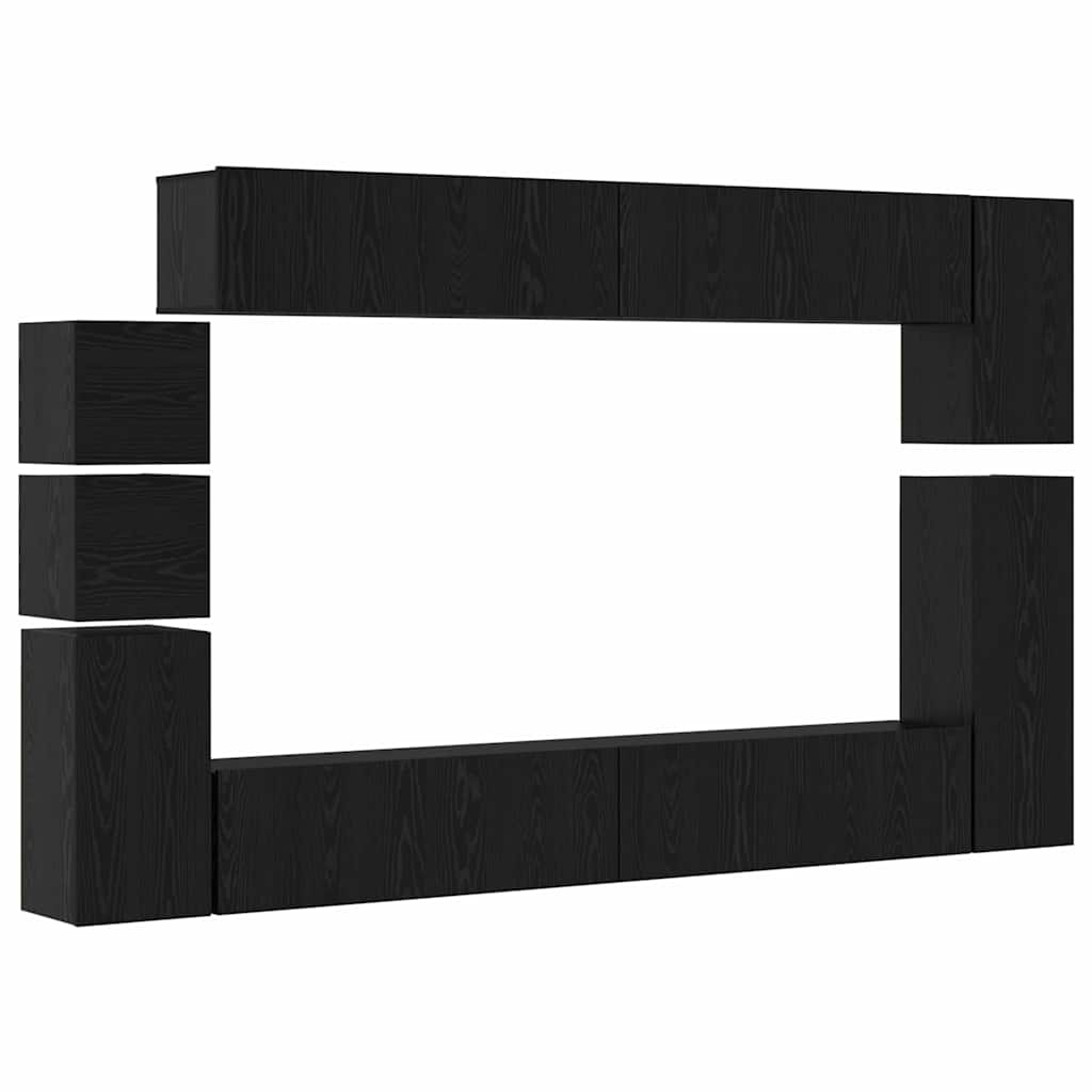 Conjunto de mueble de TV 9 pcs Roble Negro Madera de ingeniería