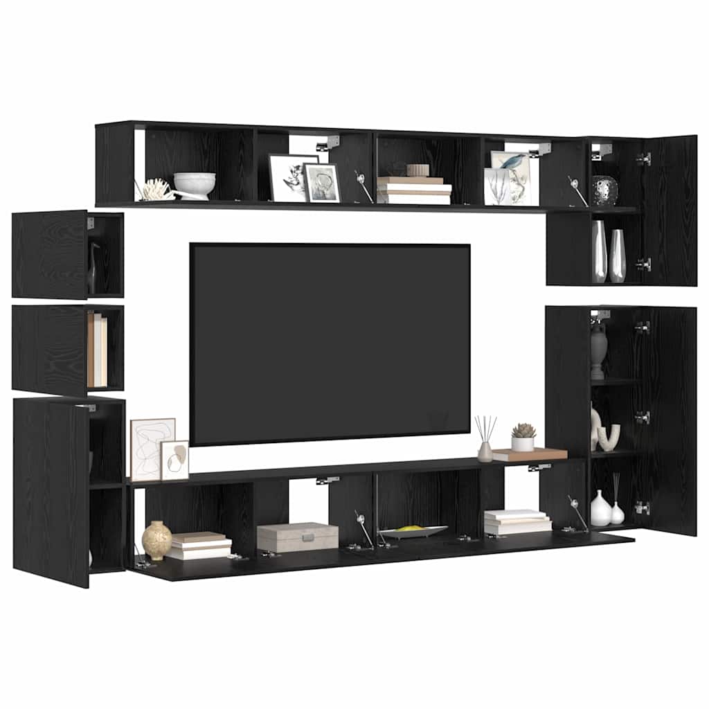 Conjunto de mueble de TV 9 pcs Roble Negro Madera de ingeniería