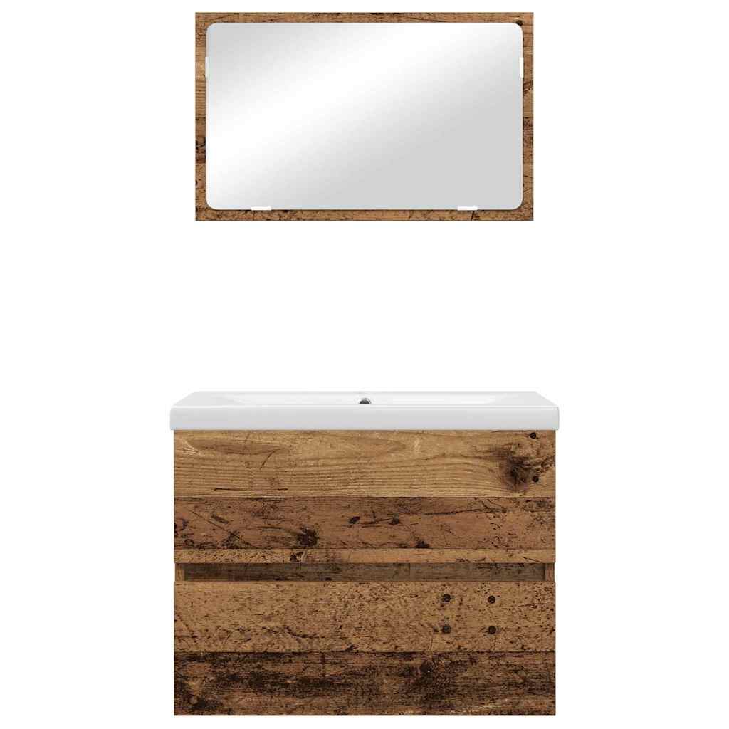 Juego de muebles de baño con cajón 3 pcs Madera envejecida