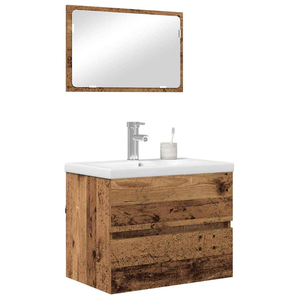 Juego de muebles de baño con cajón 3 pcs Madera envejecida