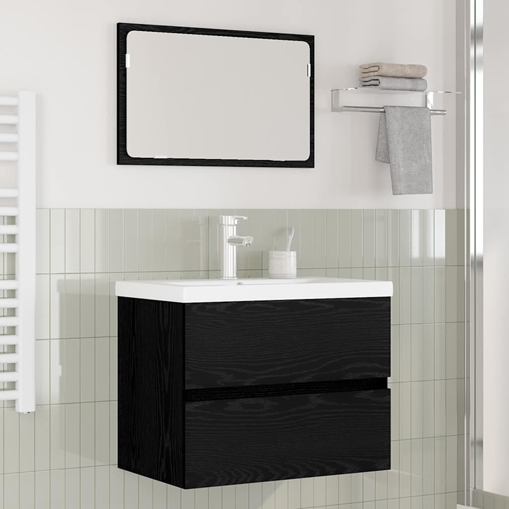 Juego de muebles de baño 3 pcs Roble Negro Madera de ingeniería