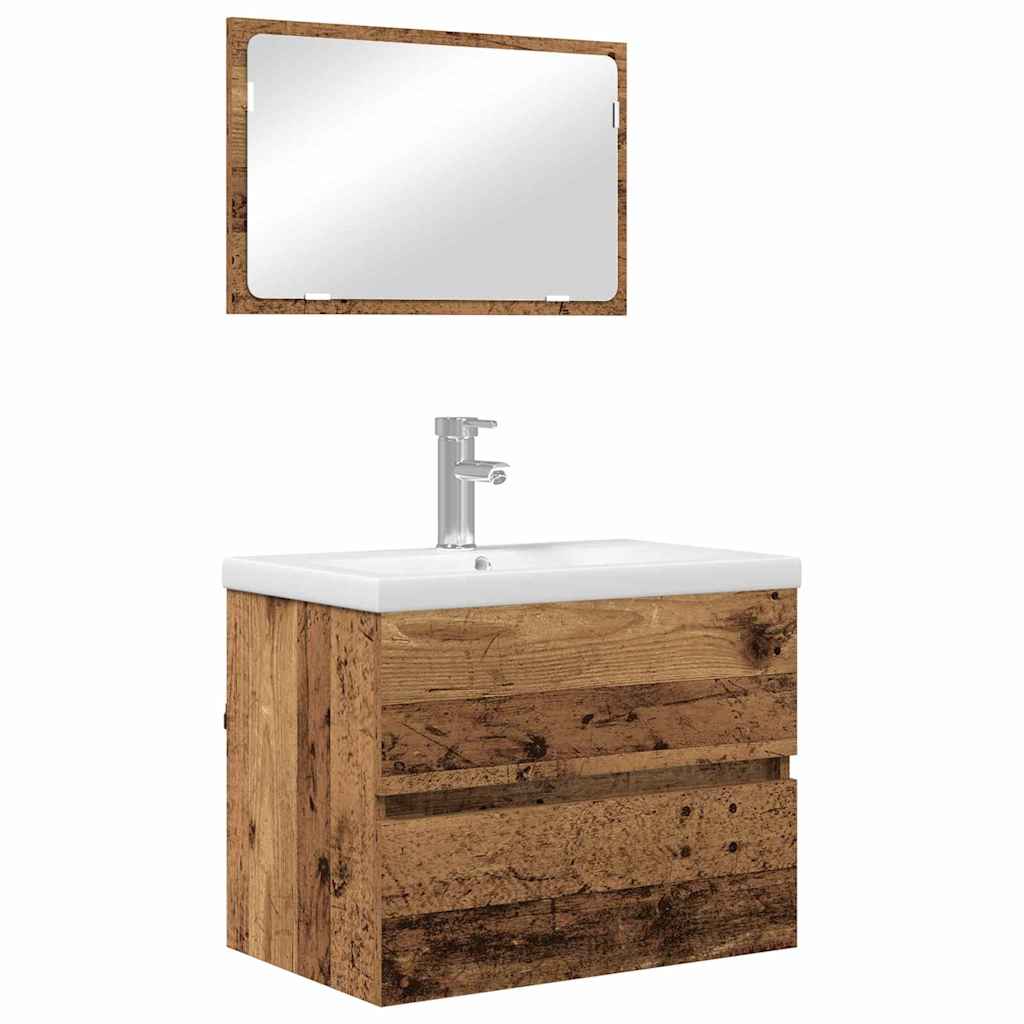 Juego de muebles de baño con cajón 3 pcs Madera envejecida