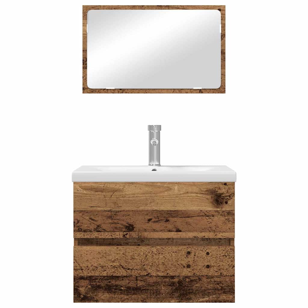 Juego de muebles de baño con cajón 3 pcs Madera envejecida