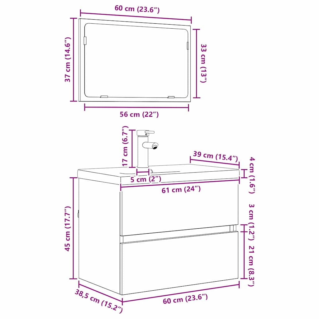 Juego de muebles de baño con cajón 3 pcs Madera envejecida