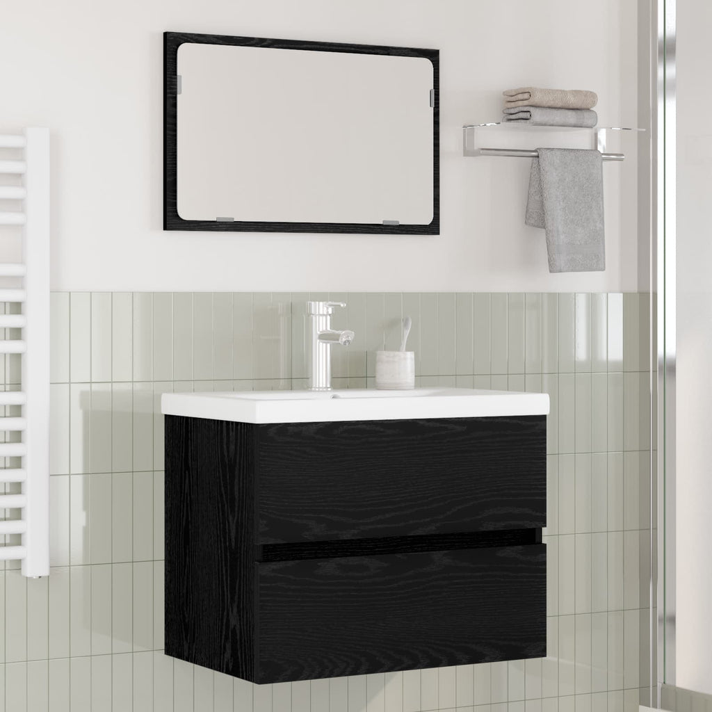 Juego de muebles de baño 3 pcs Roble Negro Madera de ingeniería