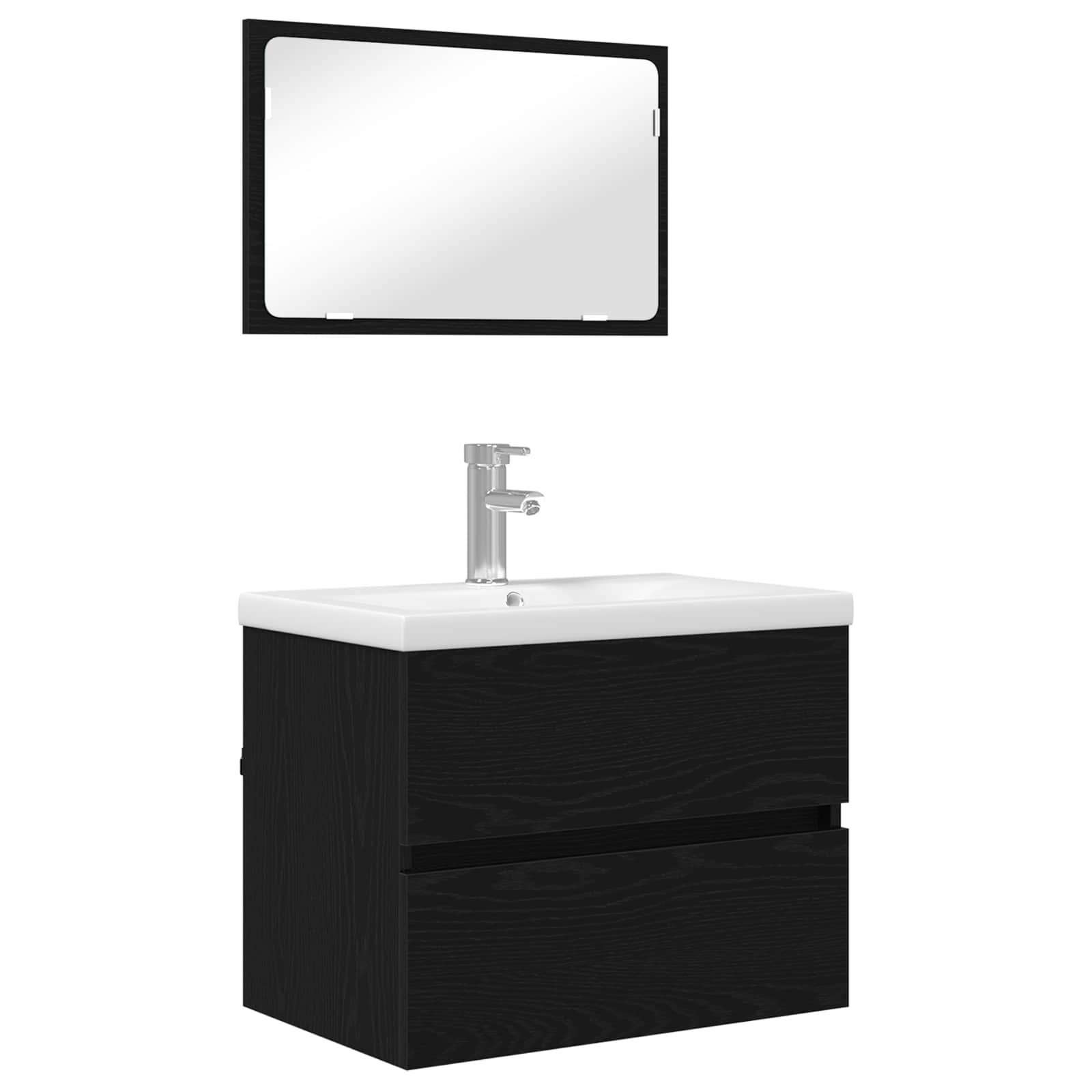Juego de muebles de baño 3 pcs Roble Negro Madera de ingeniería