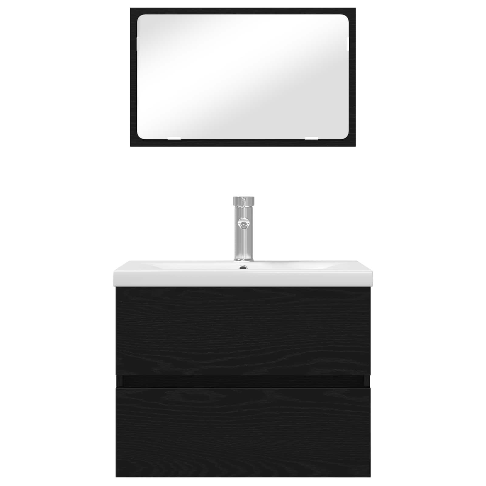 Juego de muebles de baño 3 pcs Roble Negro Madera de ingeniería