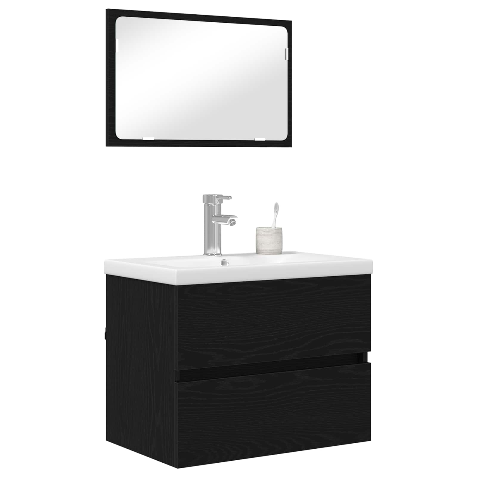 Juego de muebles de baño 3 pcs Roble Negro Madera de ingeniería