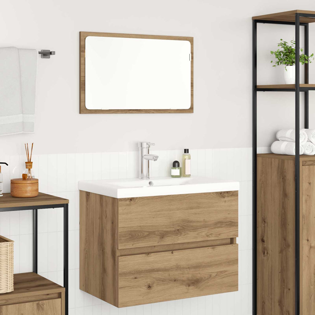 Juego de muebles de baño con cajón 3 pcs Roble artesanal