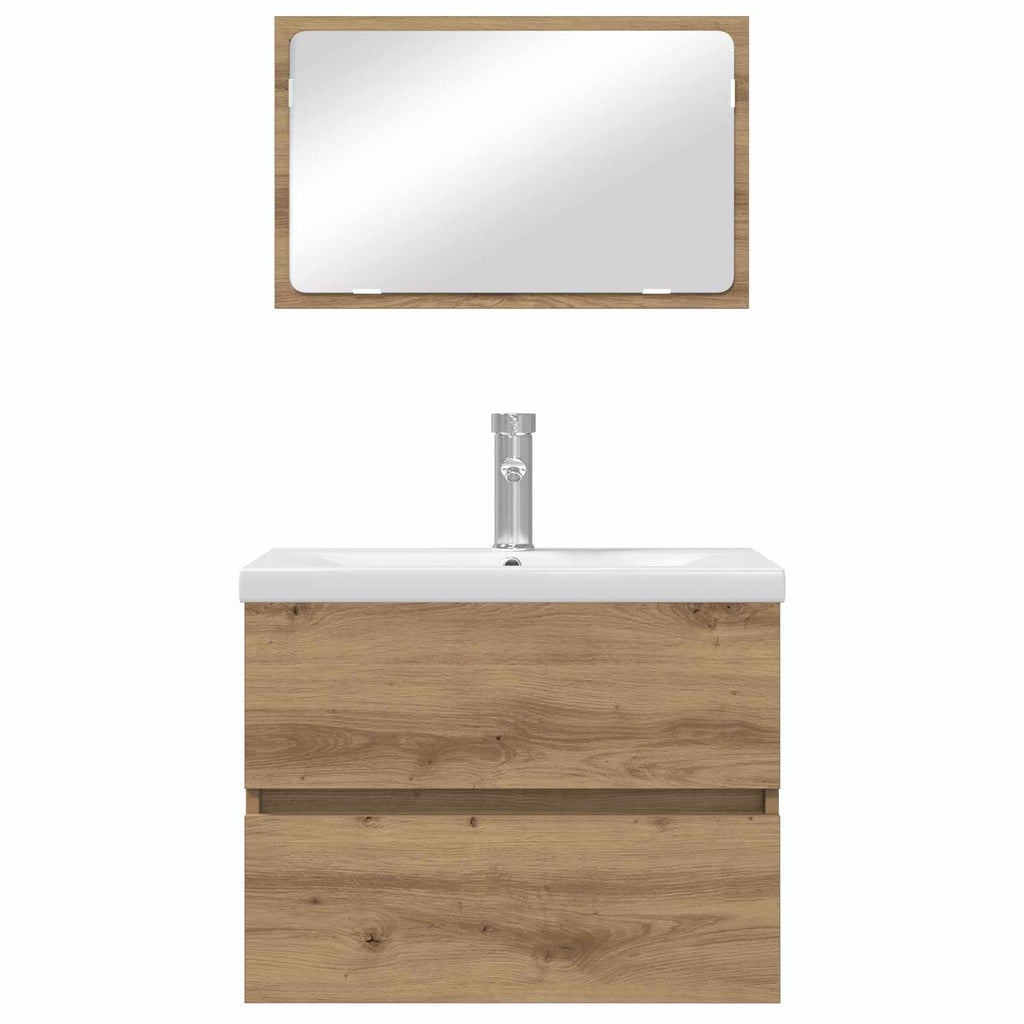 Juego de muebles de baño con cajón 3 pcs Roble artesanal