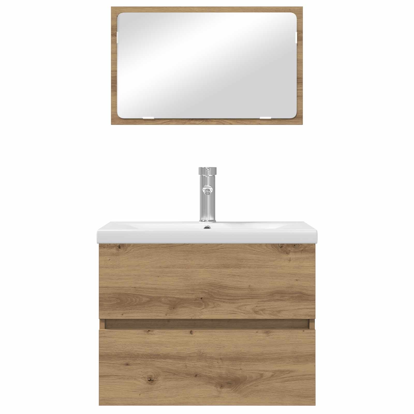 Juego de muebles de baño con cajón 3 pcs Roble artesanal