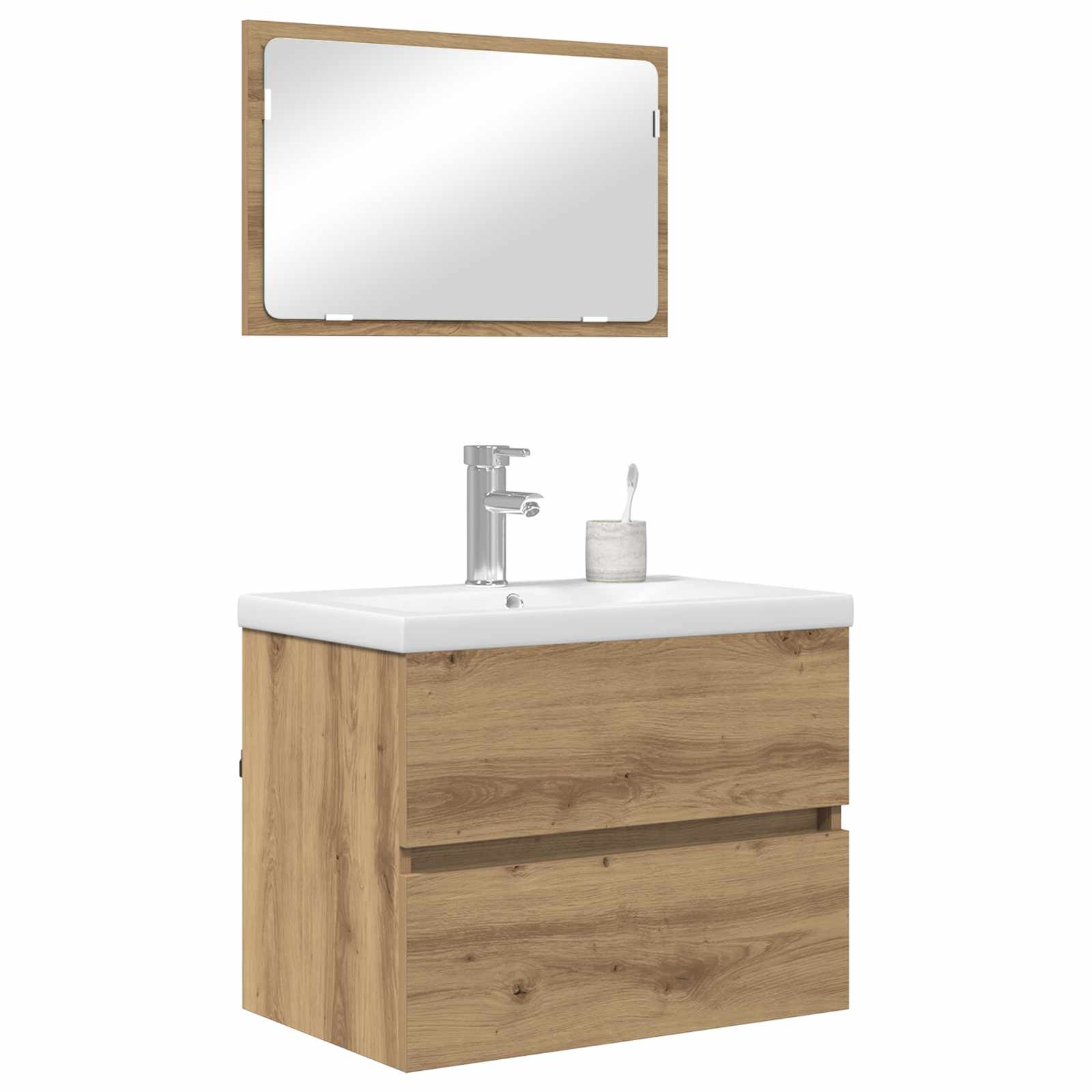 Juego de muebles de baño con cajón 3 pcs Roble artesanal