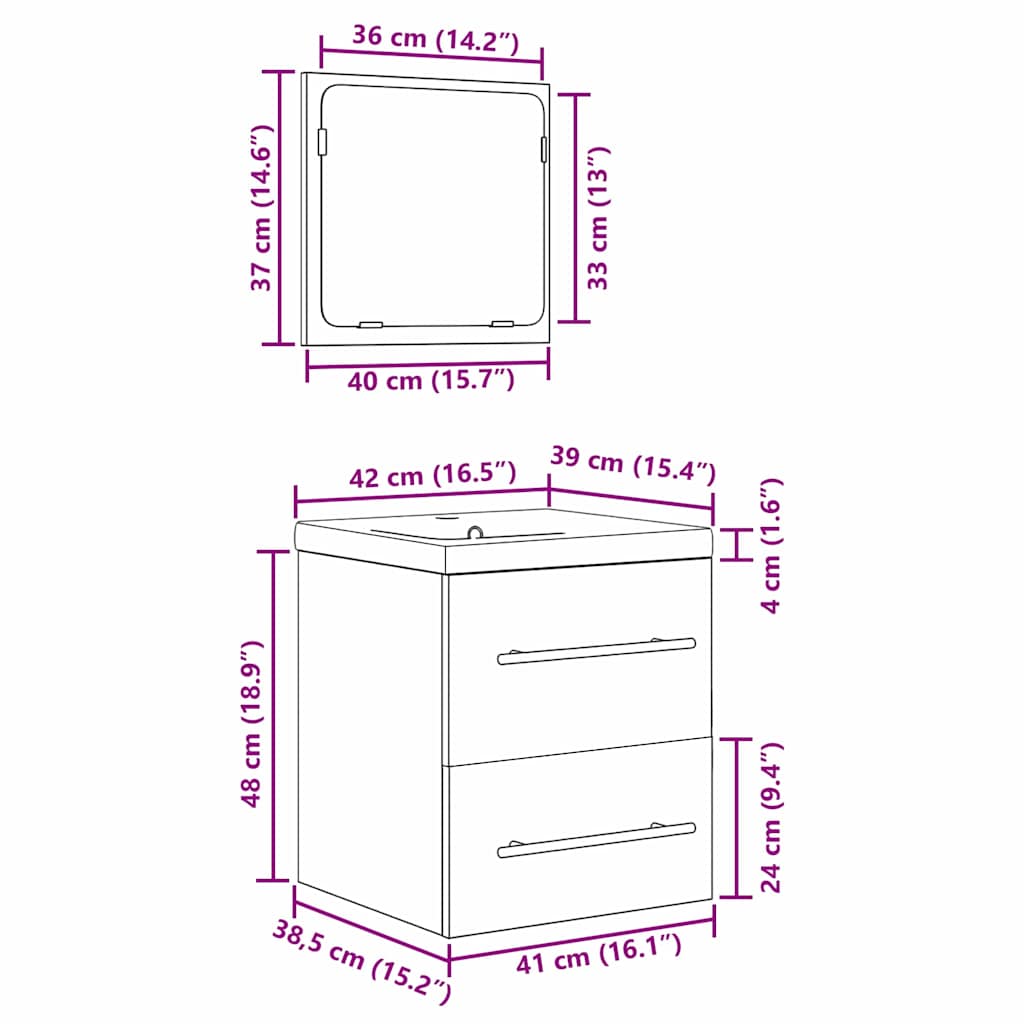 Juego de muebles de baño con cajón 2 pcs Madera envejecida