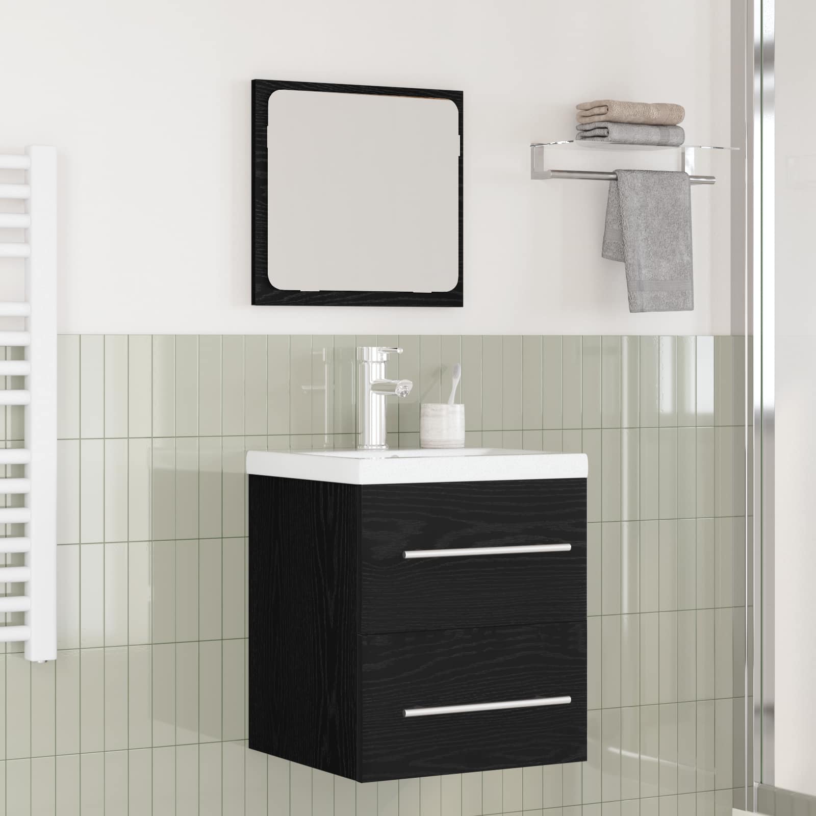 Juego de muebles de baño 2 pcs Roble Negro Madera de ingeniería