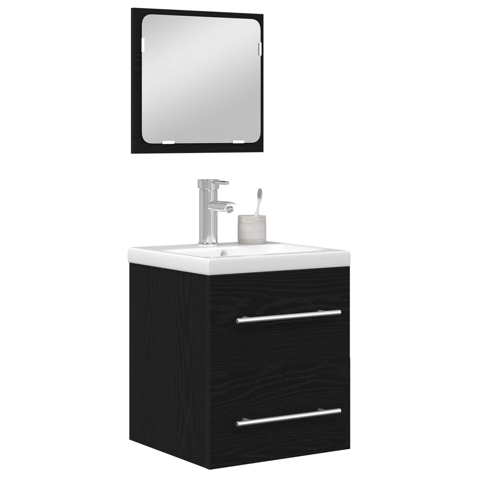 Juego de muebles de baño 2 pcs Roble Negro Madera de ingeniería