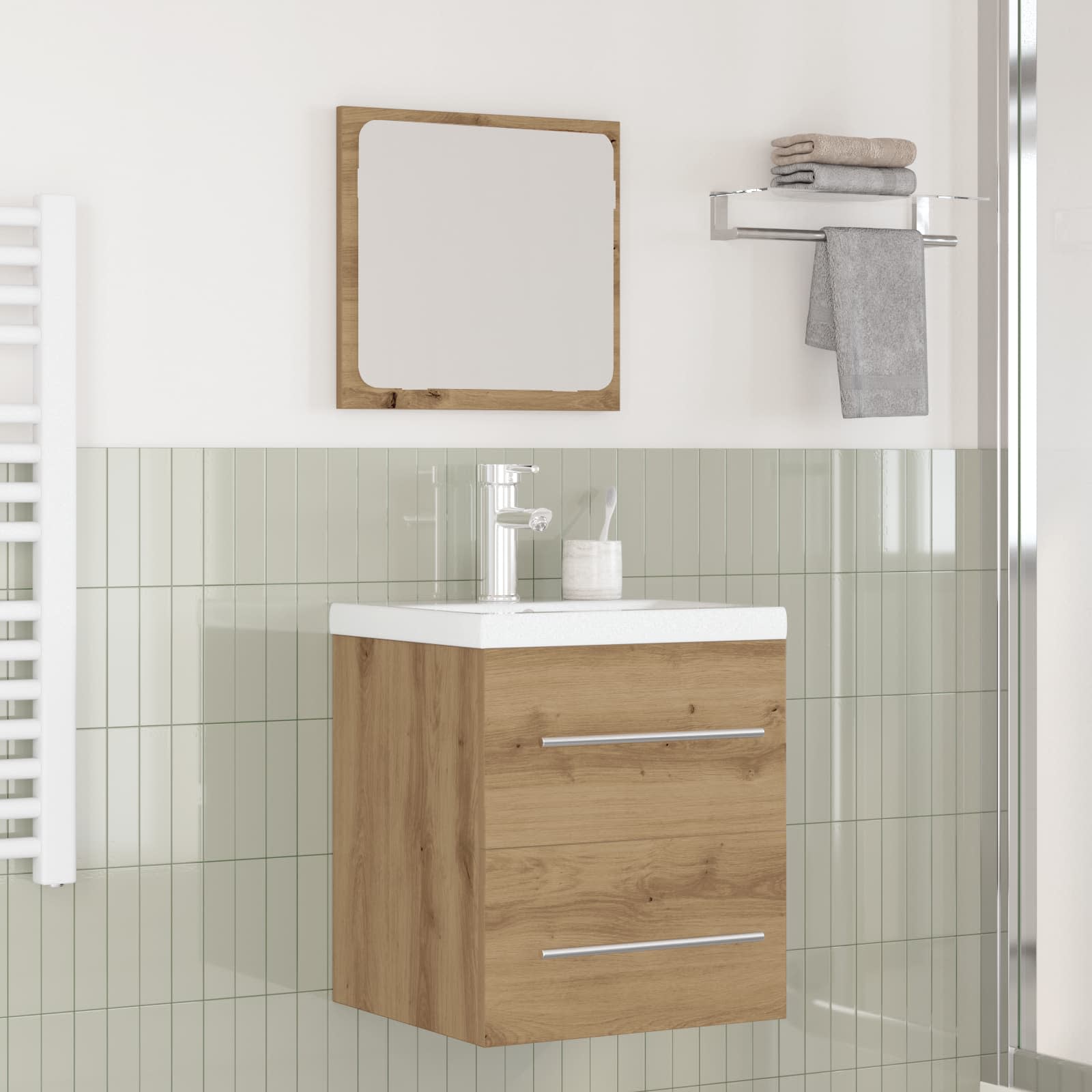 Juego de muebles de baño con cajón 2 pcs Roble artesanal