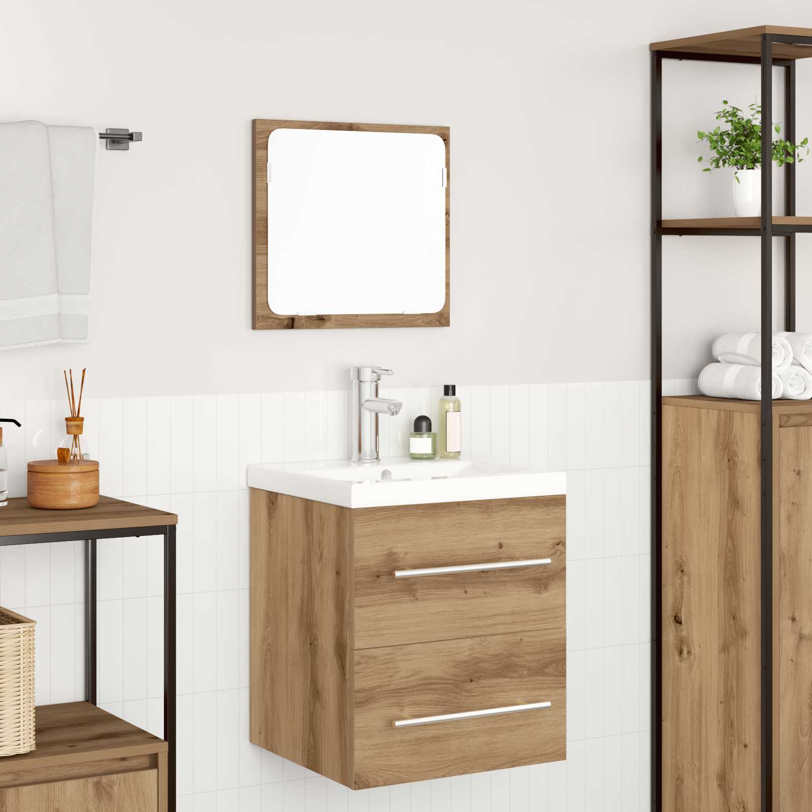 Juego de muebles de baño con cajón 2 pcs Roble artesanal