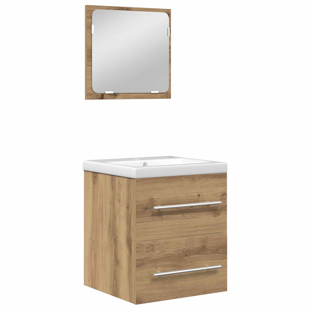 Juego de muebles de baño con cajón 2 pcs Roble artesanal