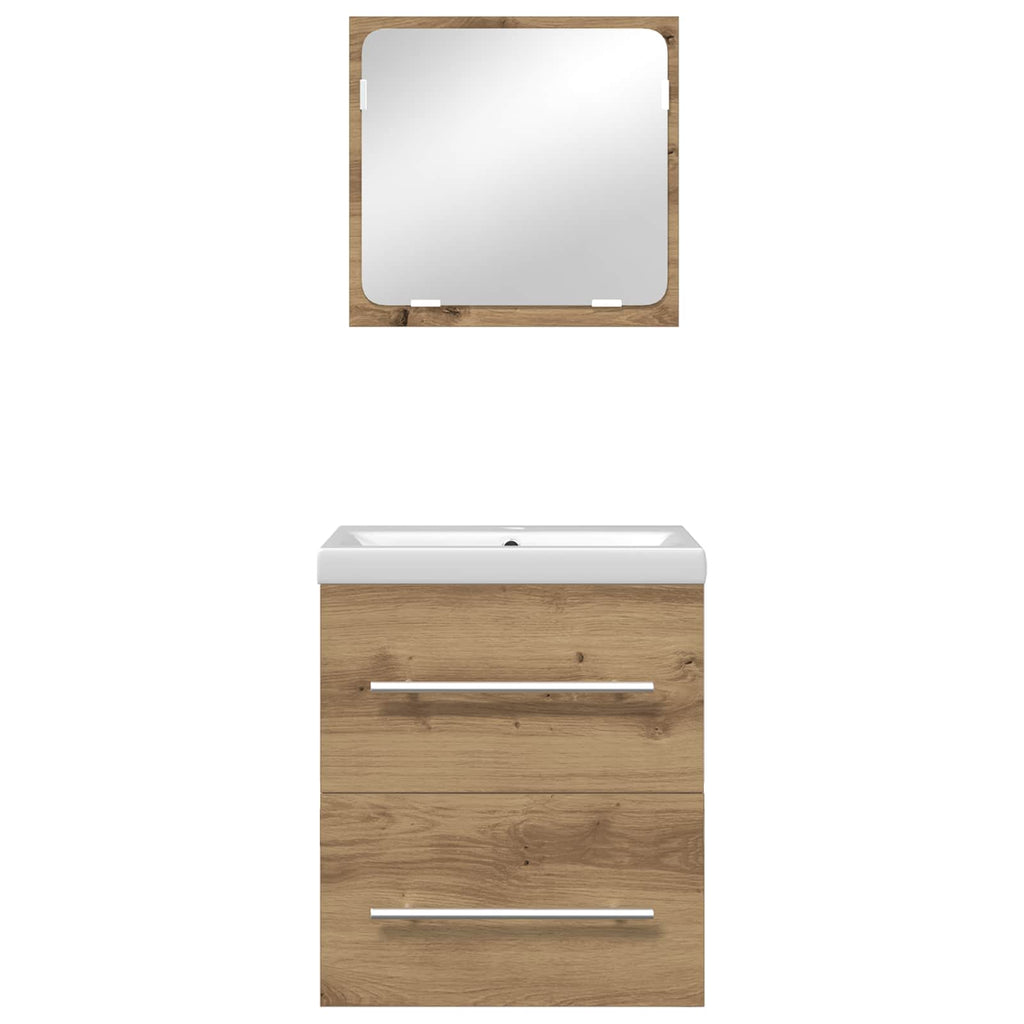 Juego de muebles de baño con cajón 2 pcs Roble artesanal