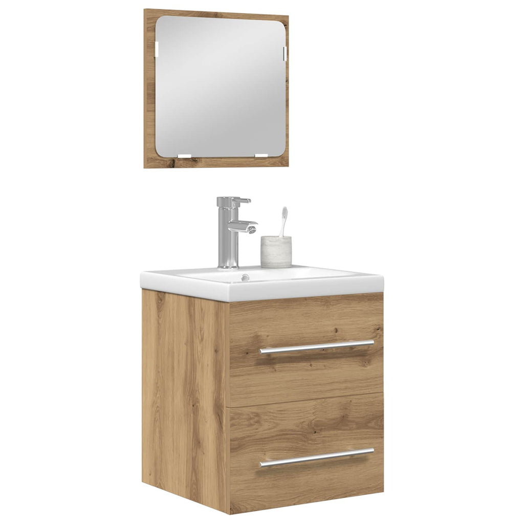 Juego de muebles de baño con cajón 2 pcs Roble artesanal