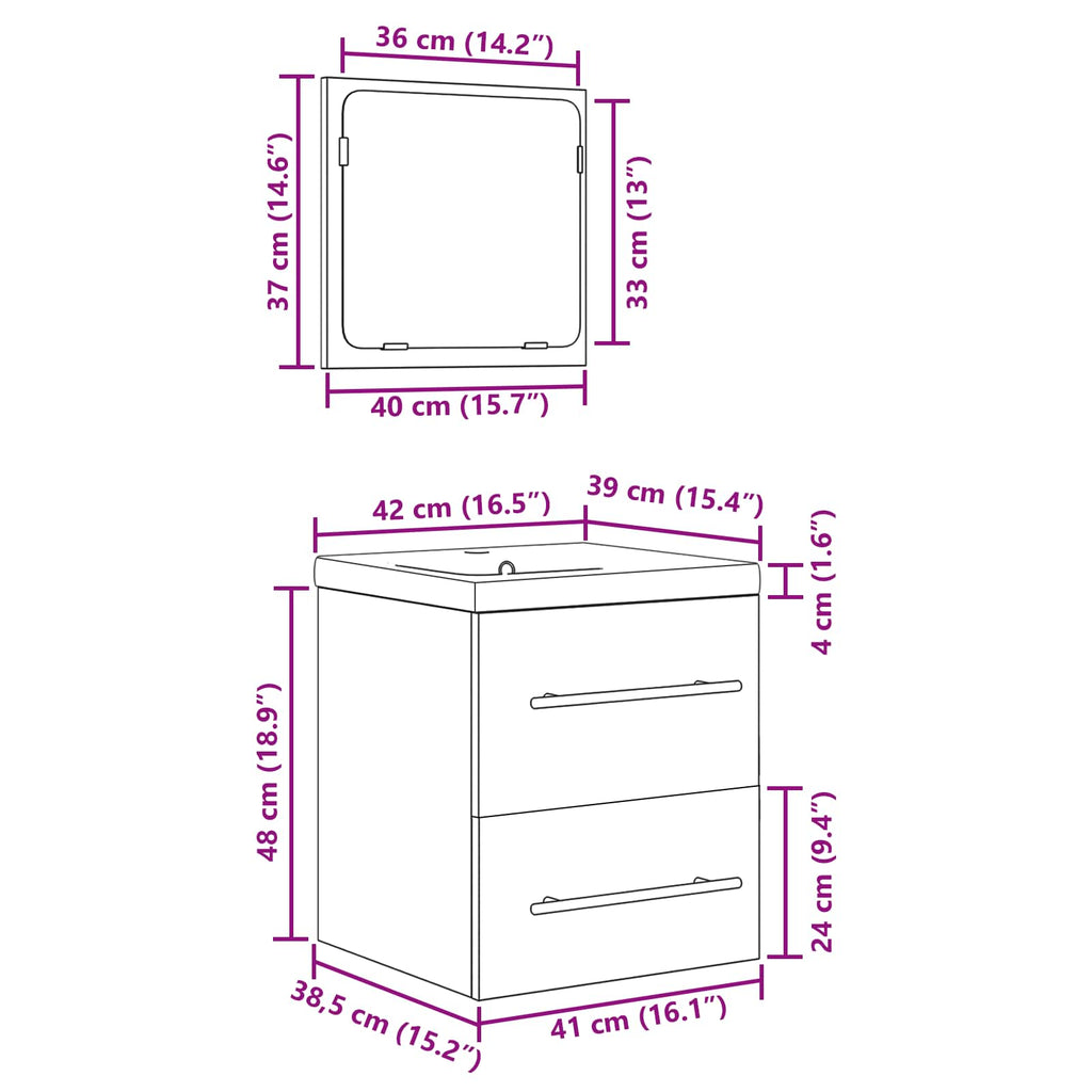 Juego de muebles de baño con cajón 2 pcs Roble artesanal